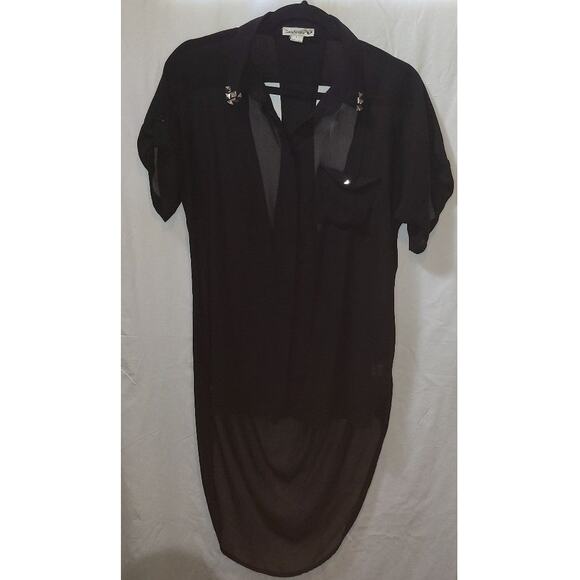 Women’s Double Zero Black Sheer Hi-Low Racerback Top L - Picture 1 of 7